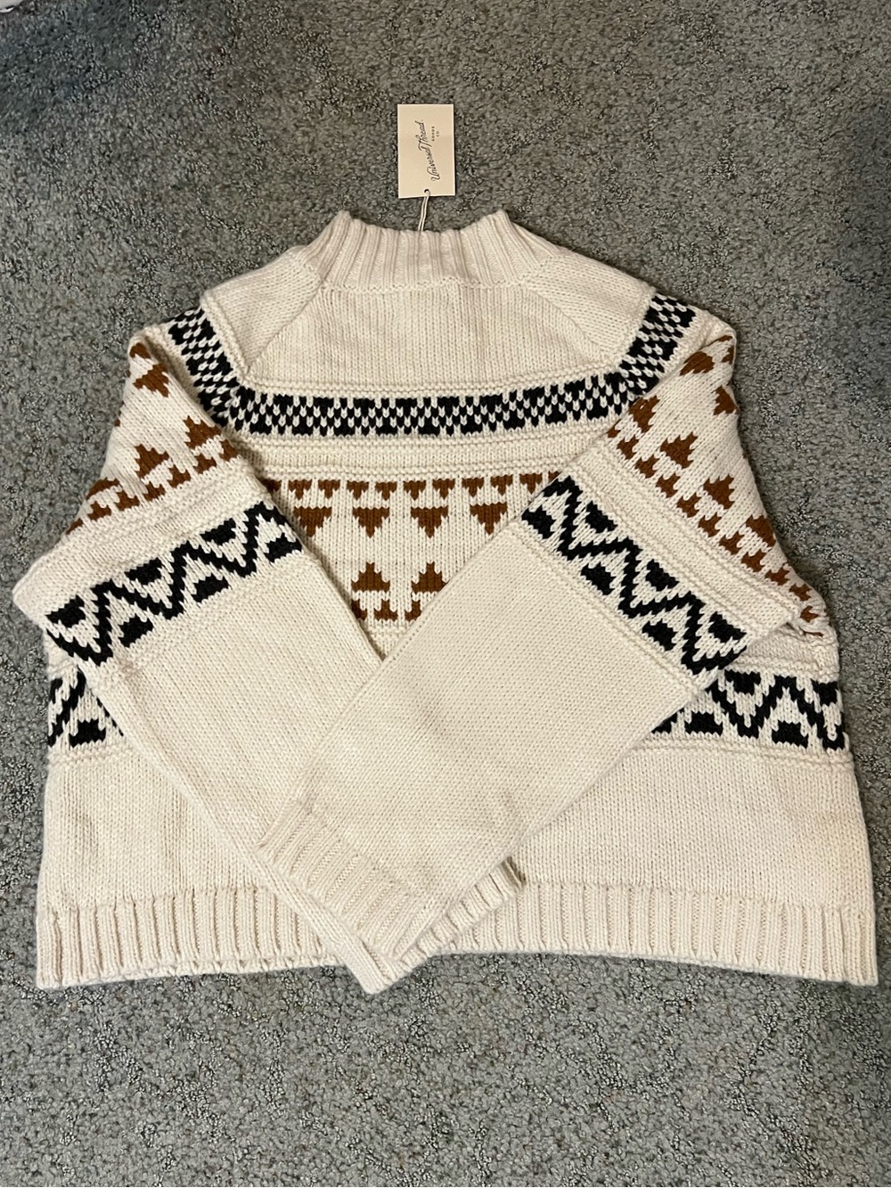 Universal Thread Cream Crewneck Sweater with Brown & Black Fair Isle - Picture 2 of 5